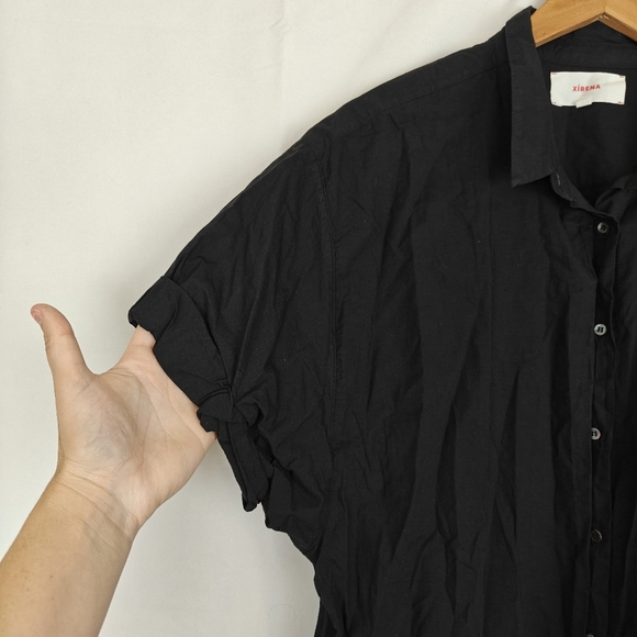 SOLD Xirena Black Channing Button Up Short Sleeve Shirt Size Medium Women's - Picture 10 of 14